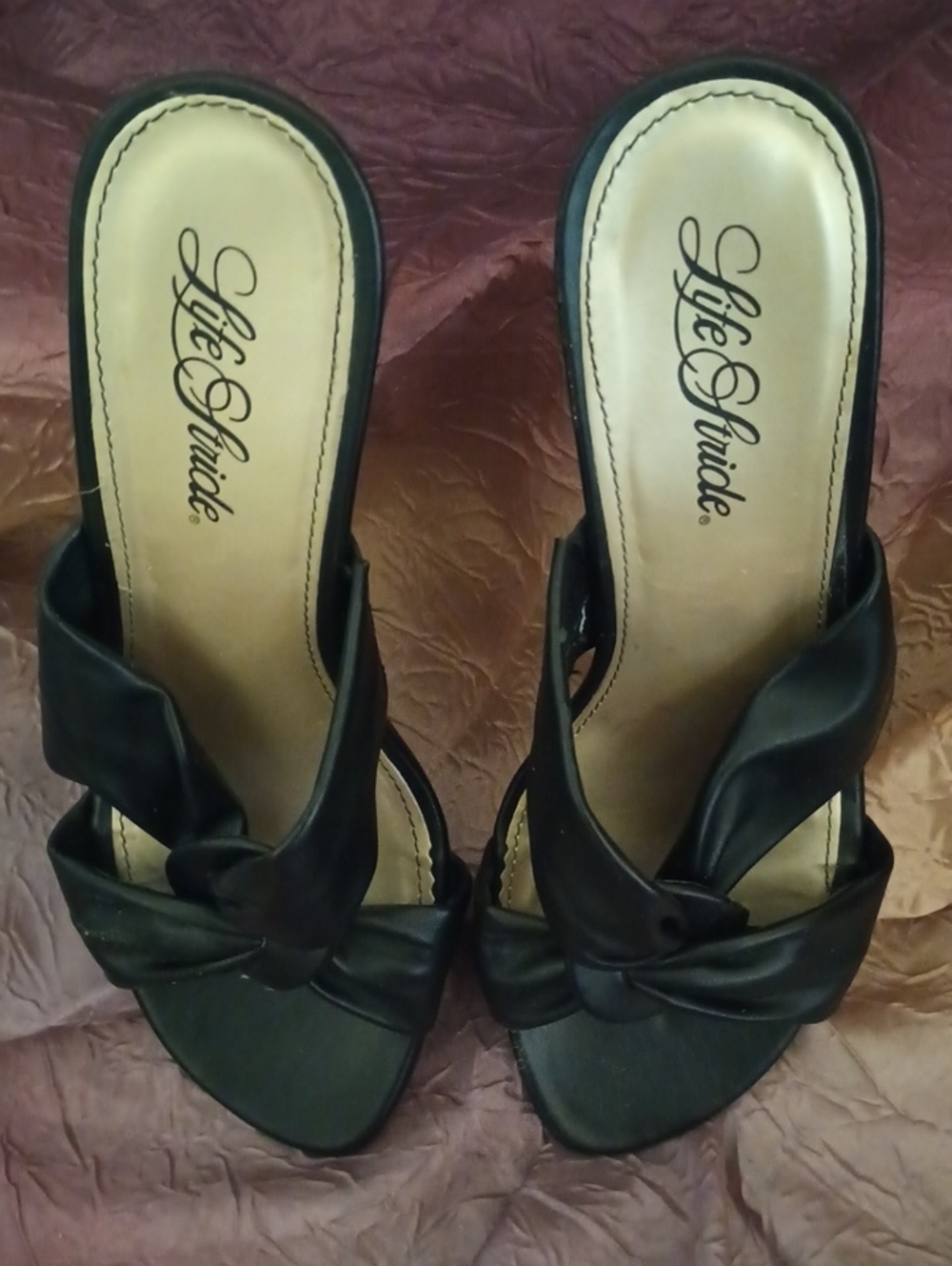 Life Stride Black Knot-Front Wedge Mules